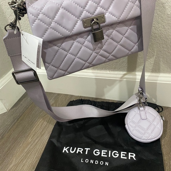 New💜 Kurt Geiger London Light Pastel Purple Brixton Lock Medium Shoulder Bag - Picture 6 of 9